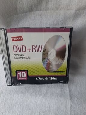 Staples DVD+RW Rewritable Discs — White, Green, Pink Pack (10)